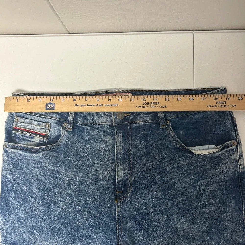 Akademiks‎ Moto Jeans Mens 38x32 Blue Acid Wash Ribbed Knee Streetwear